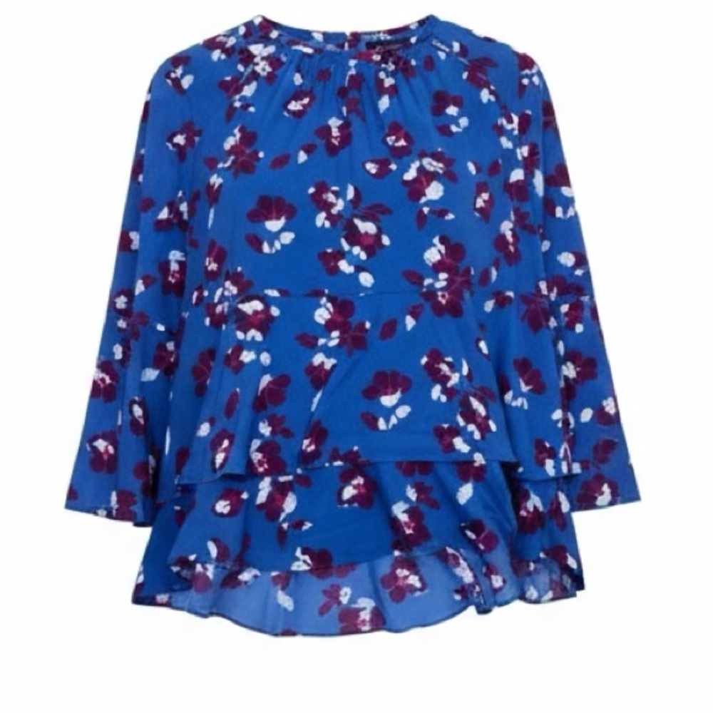 *Lane Bryant Floral Print Peplum Blouse Plus Size 22 Blue Purple Long Sleeve